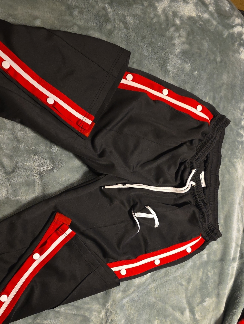 TU-LON-ES Black Drawstring Track Pants with White Cord